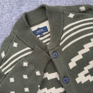 ROARK Mens Green Wool Geometric Pattern Shawl Collar Cardigan Sweater Medium